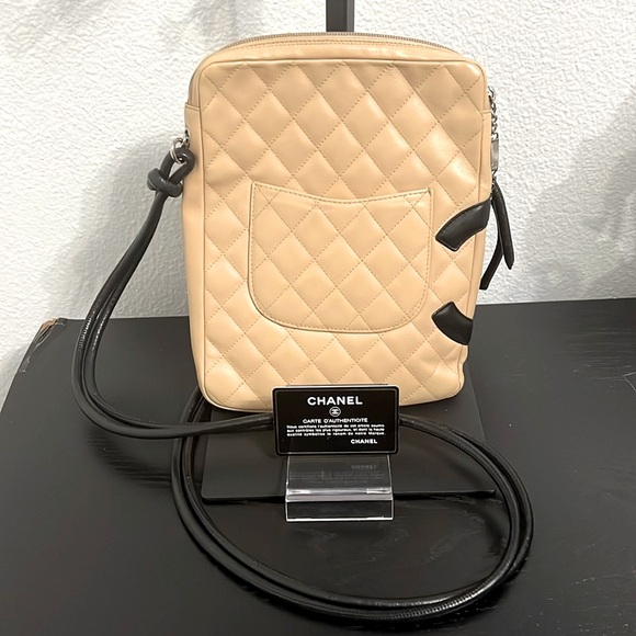 Chanel Cambon Line Pochette Bag Beige Black w/ authentication card - Picture 7 of 14